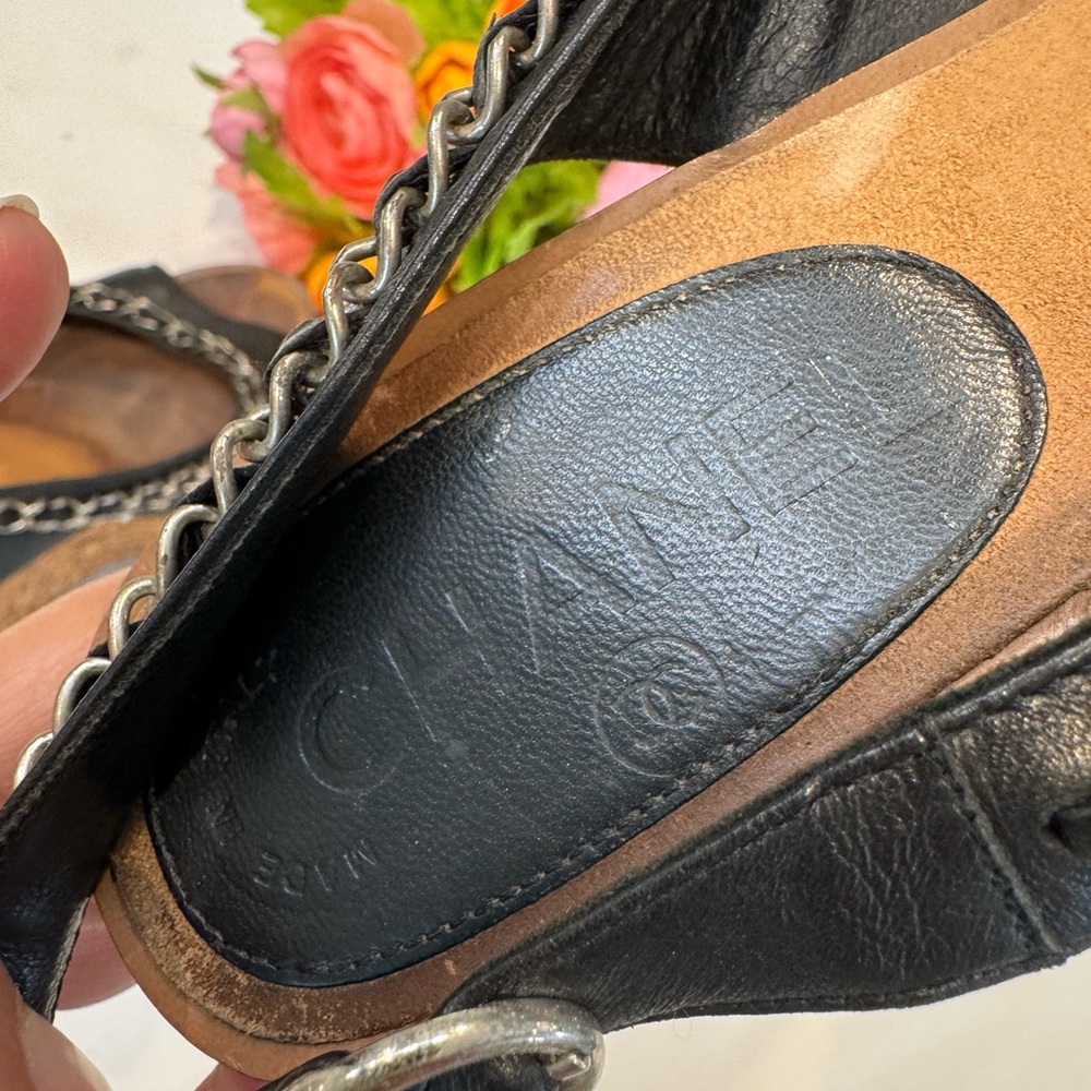 Authentic CHANEL Chic Black Wedge Sandals - Picture 8 of 14
